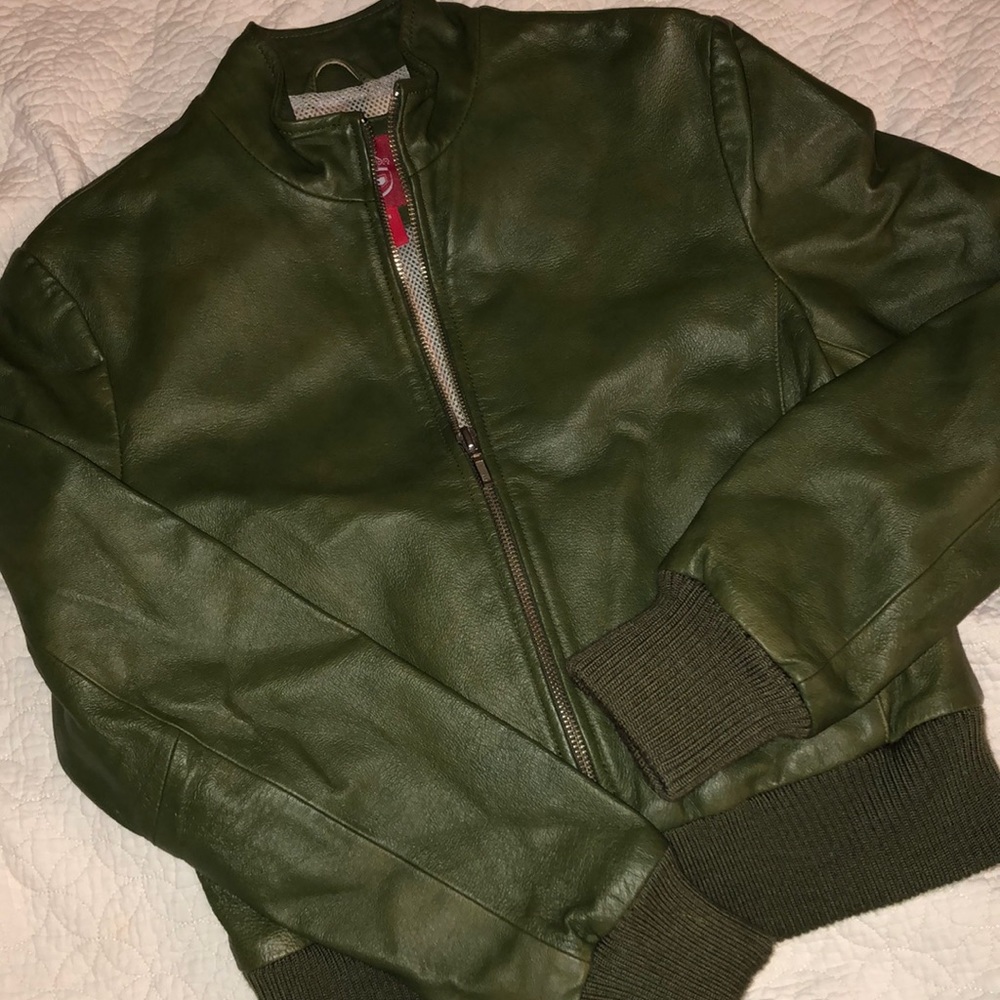 Collection B Green leather bomber sz small